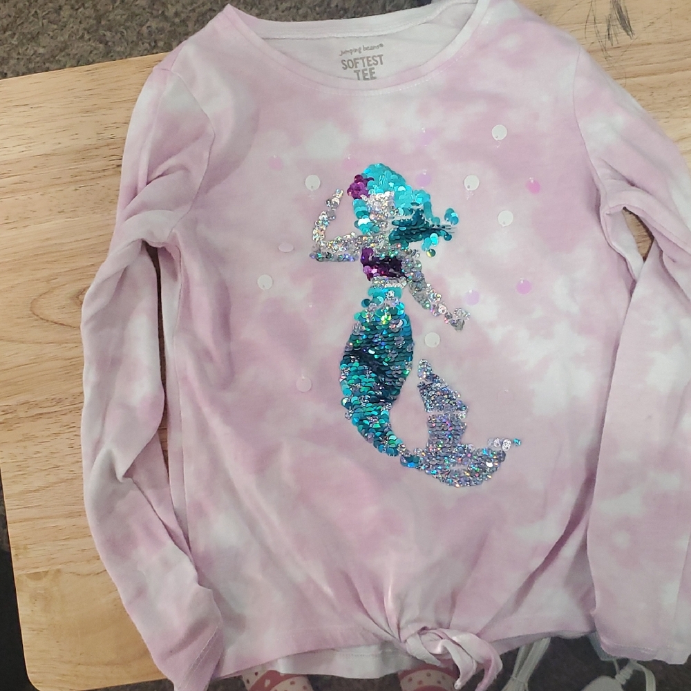 Jumping Beans Pink Tie-Dye Sequin Mermaid Long Sleeve Tee